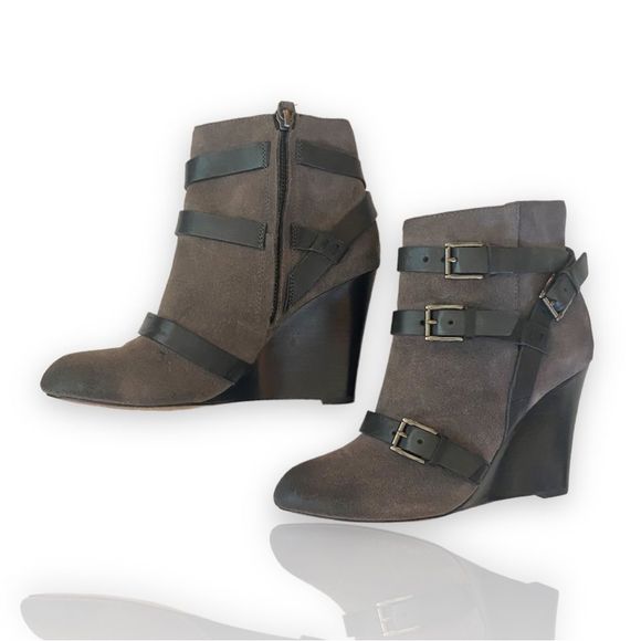 Rebecca Minkoff Maggie Gray Sueded Leather Belted Straps Booties - Picture 5 of 12